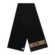 Zwart Wollen Sjaal met Geborduurd Logo Moschino , Black , Unisex