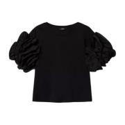 Zwarte T-shirt met Verticale Ruches Twinset , Black , Dames