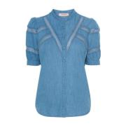 Korte Denim Overhemd Twinset , Blue , Dames