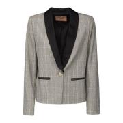 Prins van Wales Ruit Blazer Jas Twinset , Gray , Dames