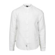 Witte Linnen Overhemd met Mandarin Kraag Blauer , White , Heren