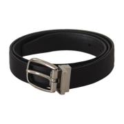 Zwart Leren Logo Gesp Riem Dolce & Gabbana , Black , Heren