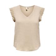 Korte Mouw Mix Top Blouse Only , Beige , Dames