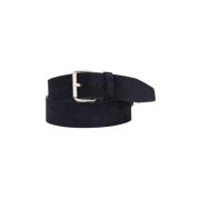 Blauwe Leren Riem met Logo Hugo Boss , Blue , Heren