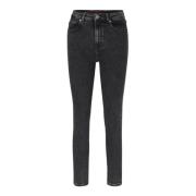 High-Waist Slim-Fit Jeans 5-Pocket Stijl Hugo Boss , Gray , Dames