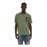 T-shirt met geborduurde print en voorzak John Richmond , Green , Heren