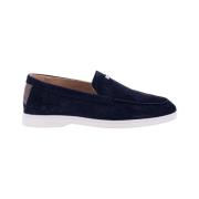 Suede Loafers met Monogramdetails Herno , Blue , Heren