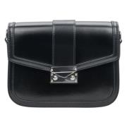 Luxe Zwarte Leren Handtas met Zilveren Hardware Estro , Black , Dames