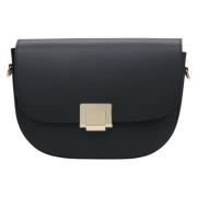 Zwarte Halvemaan Leren Handtas Estro , Black , Dames