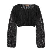 Kanten Crew Neck Top Ermanno Scervino , Black , Dames