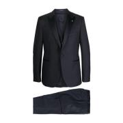 Stijlvol Suit Met Gilet Tagliatore , Black , Heren