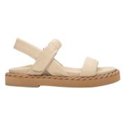 Dames Beige Leren Platte Sandalen Er00111202 Estro , Beige , Dames