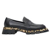 Dames Zwarte Animal Print Loafers gemaakt van Echt Leer Er00113790 Est...