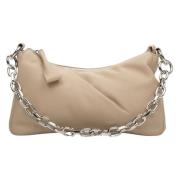 Beige Ketting Schouder Lederen Tas Estro , Beige , Dames