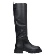 Dames Zwarte Leren Winterlaarzen met Elastische Schacht Estro , Black ...