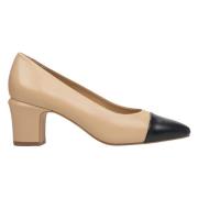 Dames Sand Beige Leren Blokhak Pumps Er00113738 Estro , Beige , Dames