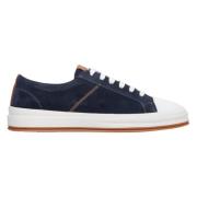 Heren Marineblauwe Lage Sneakers gemaakt van Echt Italiaans Velours Er...