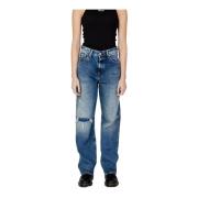 Blauwe Katoenen Jeans met Zakken Tommy Jeans , Blue , Dames