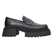 Zwarte Leren Loafers met Zilveren Versieringen Estro , Black , Dames