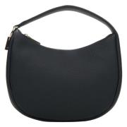 Luxe Zwarte Halvemaan Leren Handtas Estro , Black , Dames