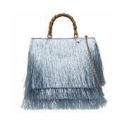 Fringe Tote Bag met bamboe handvat La Milanesa , Blue , Dames