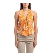 Bloemenprint Top Seventy , Orange , Dames