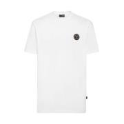 Heren Katoenen T-shirt met Plastic Plaque Plein Sport , White , Heren