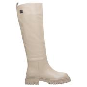 Dames Lichtbeige Leren Winterlaarzen met Elastische Schacht Estro , Be...