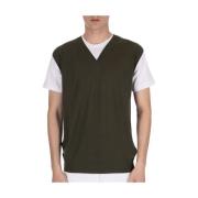 V-hals Jersey T-shirt met Ribboord Daniele Fiesoli , Green , Heren