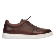 Heren Zadelbruin Leren Lage Sneakers met een Elastische Manchet Er0011...