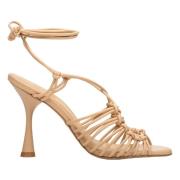 Dames Beige Leren Sandalen met Hak Er00112421 Estro , Beige , Dames