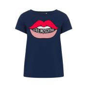 Grafische Lips Print T-shirt Navy Blue Love Moschino , Blue , Dames