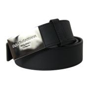 Luxe Logo Metalen Gesp Leren Riem Dolce & Gabbana , Black , Heren