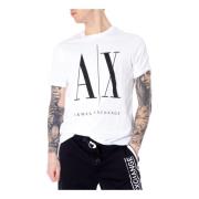 Wit Bedrukt T-shirt Lente/Zomer Mannen Armani Exchange , White , Heren