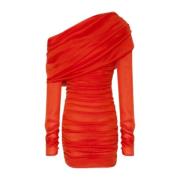 Zijden jurk met lange mouwen Saint Laurent , Red , Dames