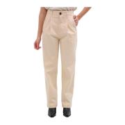 Beige Geplooide Wol-Katoen Broek Phisique du Role , Beige , Dames