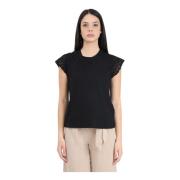 Zwarte kanten T-shirt Only , Black , Dames