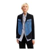 Blauwe Button-Front Blazer met Zakken Desigual , Blue , Dames