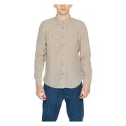 Beige Linnen Klassieke Kraag Shirt Mannen Blauer , Beige , Heren