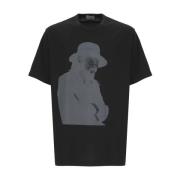 Zwart Katoenen T-shirt met Print Yohji Yamamoto , Black , Heren