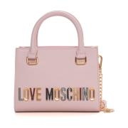 Metallic Gouden Handtas met Logo Love Moschino , Pink , Dames