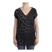 Leopard Modal V-Neck Top Grijs Roberto Cavalli , Black , Dames