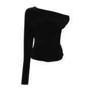 Zwarte Cold-Shoulder Sweater met Asymmetrische Zoom Norma Kamali , Bla...