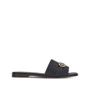 Zwarte Leren Logo Plaque Sandalen Salvatore Ferragamo , Black , Dames