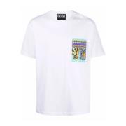 Barok Print Wit T-shirt en Polo Versace Jeans Couture , White , Heren