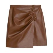 Chocolade Faux Leren Rok met Front Cross Suncoo , Brown , Dames