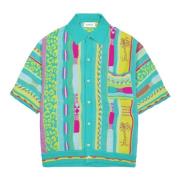 Multicolor Turquoise Jacquard Polo Shirt Laneus , Multicolor , Heren