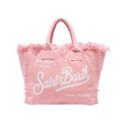 Flamingo Pink Canvas Fringed Tote Bag MC2 Saint Barth , Pink , Dames