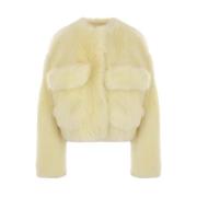 Gele Shearling Cropped Jas Bottega Veneta , Yellow , Dames