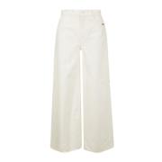 Wide Leg Embroidered Logo Jeans Trousers Amish , Beige , Dames